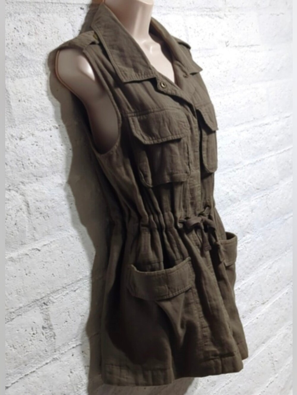 Democracy Olive Green Cargo Utility Multi Pocket Safari Vest Small - Picture 2 of 8